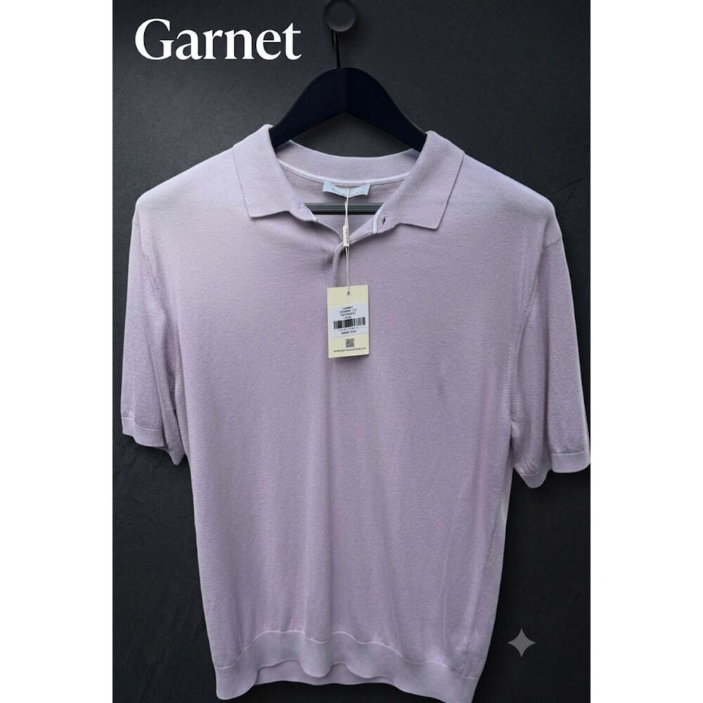 NWT Garnet Luxury Knit Polo Large Lavender Cotton Modal Sweater MSRP $155